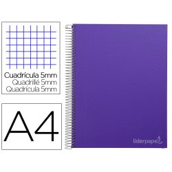 Cahier spirale liderpapel jolly couverture contrecollée a4 280p 75g/m2 5x5mm microperforé 4 trous coloris violet