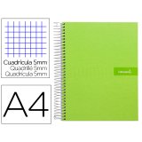 Cahier spirale liderpapel crafty couverture contrecollée a4 240p 90g/m2 5x5mm microperforé 4 trous coloris vert