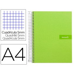 Cahier spirale liderpapel crafty couverture contrecollée a4 240p 90g/m2 5x5mm microperforé 4 trous coloris vert
