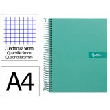 Cahier spirale liderpapel crafty couverture contrecollée a4 240p 90g/m2 5x5mm microperforé 4 trous coloris turquoise