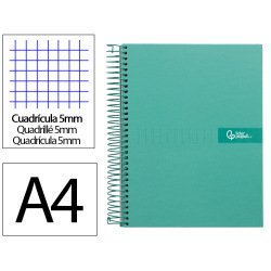 Cahier spirale liderpapel crafty couverture contrecollée a4 240p 90g/m2 5x5mm microperforé 4 trous coloris turquoise