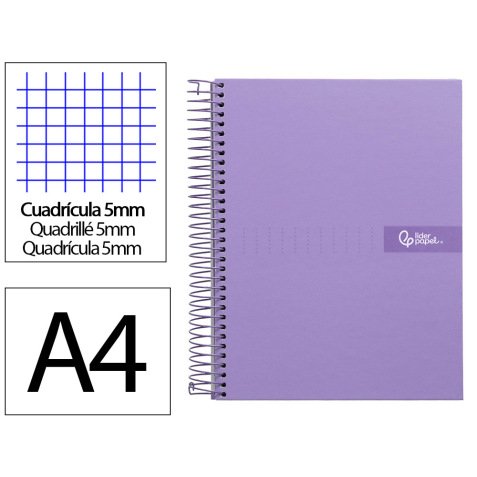 Cahier spirale liderpapel crafty couverture contrecollée a4 240p 90g/m2 5x5mm mnicroperforé 4 trous coloris violet