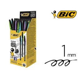 Stylo-bille bic cristal capuchon bicolor pointe moyenne 1.0mm encre coloris noir