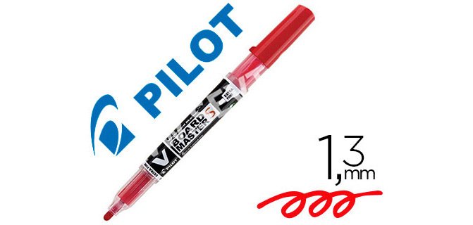 Marqueur pilot v board master rechargeable pointe conique extra fine 1.3mm encre liquide base alcool couleur vive rouge