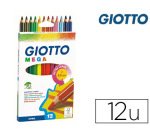 Crayon couleur giotto mega forme hexagonale mine large 5.5mm coloris assortis étui carton 12 unités