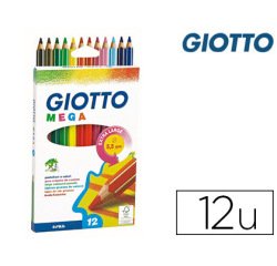 Crayon couleur giotto mega forme hexagonale mine large 5.5mm coloris assortis étui carton 12 unités