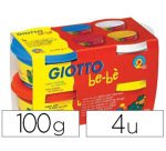 Pâte à modeler giotto be-bè testé dermatologiquement coloris assortis rouge jaune cyan blanc 4 pots 100g