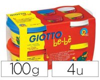 Pâte à modeler giotto be-bè testé dermatologiquement coloris assortis rouge jaune cyan blanc 4 pots 100g
