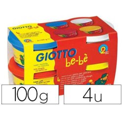 Pâte à modeler giotto be-bè testé dermatologiquement coloris assortis rouge jaune cyan blanc 4 pots 100g