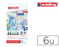Feutre edding porcelaine e4200 céramique émaillée verre pointe pinceau fine flexible pochette 6 coloris chauds