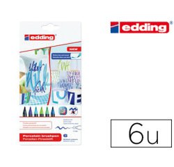 Feutre edding porcelaine e4200 céramique émaillée verre pointe pinceau fine flexible pochette 6 coloris chauds