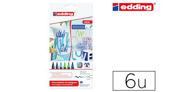 Feutre edding porcelaine e4200 céramique émaillée verre pointe pinceau fine flexible pochette 6 coloris chauds