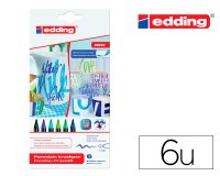 Feutre edding porcelaine e4200 céramique émaillée verre pointe pinceau fine flexible pochette 6 coloris froids