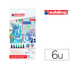 Feutre edding porcelaine e4200 céramique émaillée verre pointe pinceau fine flexible pochette 6 coloris froids
