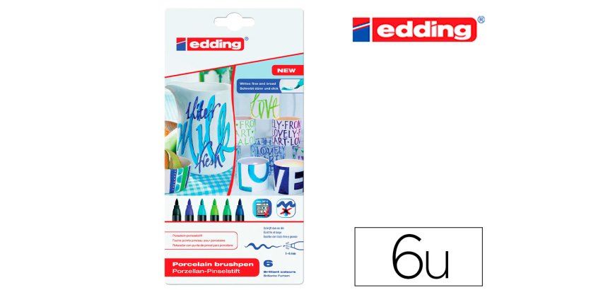 Feutre edding porcelaine e4200 céramique émaillée verre pointe pinceau fine flexible pochette 6 coloris froids