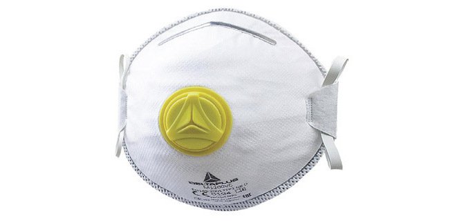 Demi-masque deltaplus jetable m1200v fibre synthétique non tissée moule ffp2 lanières élastique valve boite de 10