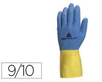 Gant ménage deltaplus latex floqué longueur 30cm épaisseur 0.60mm coloris bleu/jaune taille 9/10 paire