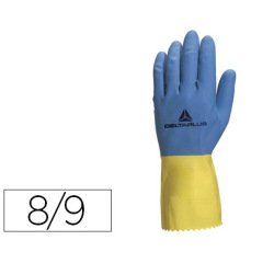 Gant ménage deltaplus latex floqué longueur 30cm épaisseur 0.60mm coloris bleu/jaune taille 8/9 paire