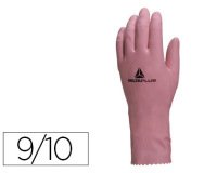 Gant ménage deltaplus latex floqué longueur 30cm épaisseur 0.38mm coloris rose taille 9/10 paire