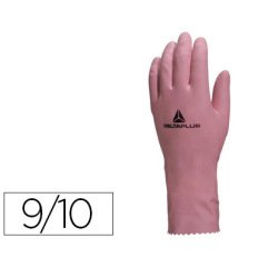Gant ménage deltaplus latex floqué longueur 30cm épaisseur 0.38mm coloris rose taille 9/10 paire
