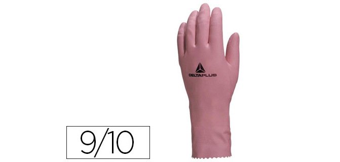 Gant ménage deltaplus latex floqué longueur 30cm épaisseur 0.38mm coloris rose taille 9/10 paire
