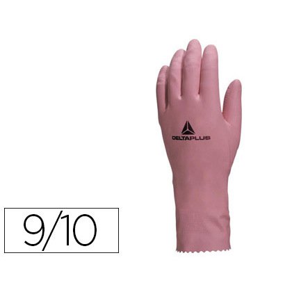 Gant ménage deltaplus latex floqué longueur 30cm épaisseur 0.38mm coloris rose taille 9/10 paire