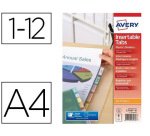 Pochette intercalaire avery pp 180 microns 12 touches ultra-résistantes onglet personnalisable coloris transparent