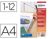 Pochette intercalaire avery pp 180 microns 12 touches ultra-résistantes onglet personnalisable coloris transparent