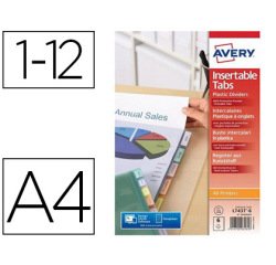 Pochette intercalaire avery pp 180 microns 12 touches ultra-résistantes onglet personnalisable coloris transparent