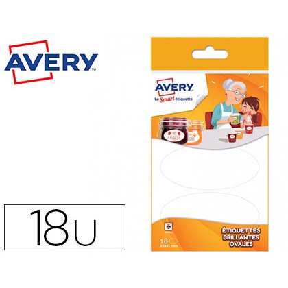 Étiquette avery adhésive ovale 41x89mm permanente imprimable brillante coloris blanc boîte 18 unités