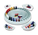 Jeu domino pédagogique composition plateau circulaire 28cm 28 mini-pinces 4cm 4 bacs adapté 4 enfants dès 3 ans