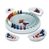 Jeu domino pédagogique composition plateau circulaire 28cm 28 mini-pinces 4cm 4 bacs adapté 4 enfants dès 3 ans
