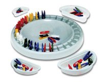 Jeu domino pédagogique composition plateau circulaire 28cm 28 mini-pinces 4cm 4 bacs adapté 4 enfants dès 3 ans