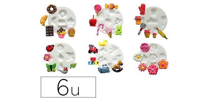 Moule dtm mini silicone diamètre 70mm réalisation miniature pâte polymère four modèles assortis lot 6 unités