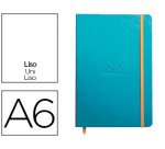 Rhodiarama carnet rembordé rigide 9x14 cm 192 pages uni papier ivoire 90g fermeture élastique - Turquoise