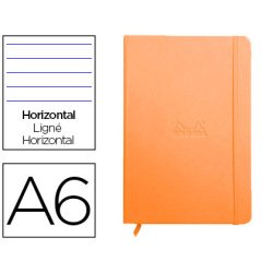 Carnet rhodia webnotebook a6 9x14cm couverture simili cuir tangerine 192 pages 90g ligné élastique marque-page orange