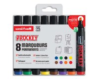 Marqueur uniball uni prockey permanent pointe biseautée tracé 2/5mm encre sans alcool corps plastique pochette 8 unités