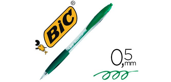 Stylo-bille bic atlantis écriture moyenne 0.5mm encre douce bille réctractable corps cristal clip grip préhension vert
