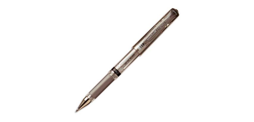 Stylo-bille uniball signo broad écriture large 0.8mm pointe 1mm grip caoutchouc encre gel résistant eau lumière argent