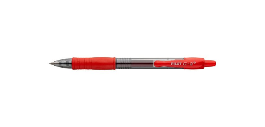 Roller pilot g2+ 5 ecriture fine 0.3mm encre gel retractable rechargeable corps translucide grip caoutchouc rouge