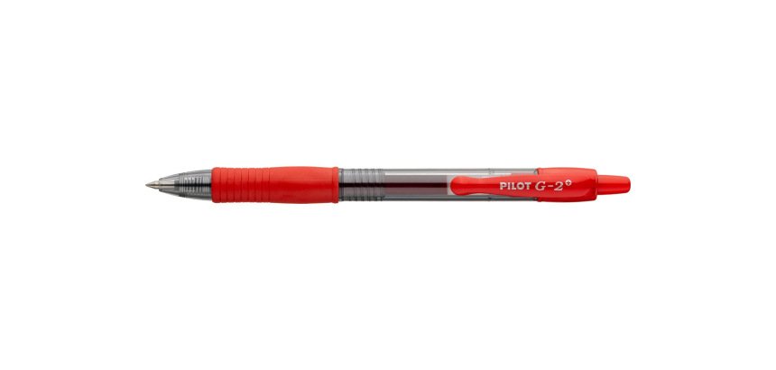 Roller pilot g2+ 5 ecriture fine 0.3mm encre gel retractable rechargeable corps translucide grip caoutchouc rouge