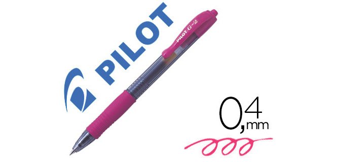 Roller pilot g2+ 7 fun ecriture moyenne 0.4mm encre gel retractable corps translucide grip caoutchouc rose