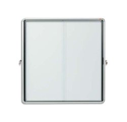 Vitrine portes coulissantes nobo verre épaisseur 4mm fond métallique magnétique cadre alum. anodisé 12f a4 141x76.6x6cm
