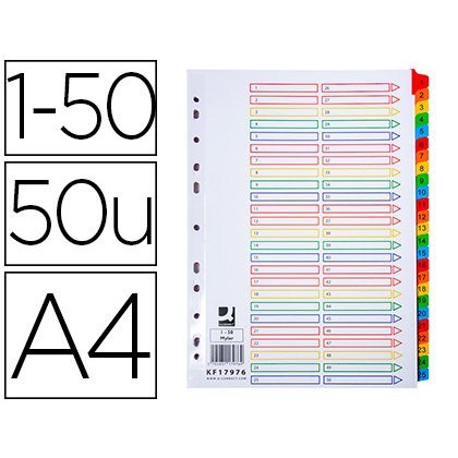 Intercalaire q-connect numérique plastique 25 positions a4 210x297mm carte mylar 50 touches