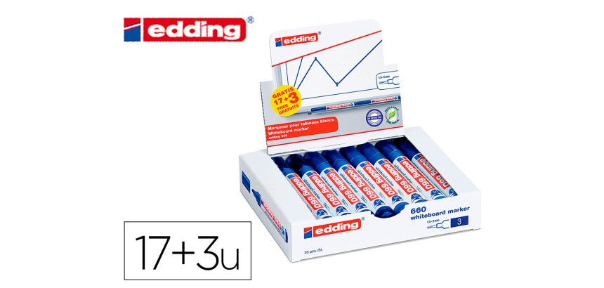Marqueur edding e-660 tableaux blancs effacable a   sec pointe moyenne trace      1,5/3mm bleu pack 17 + 3