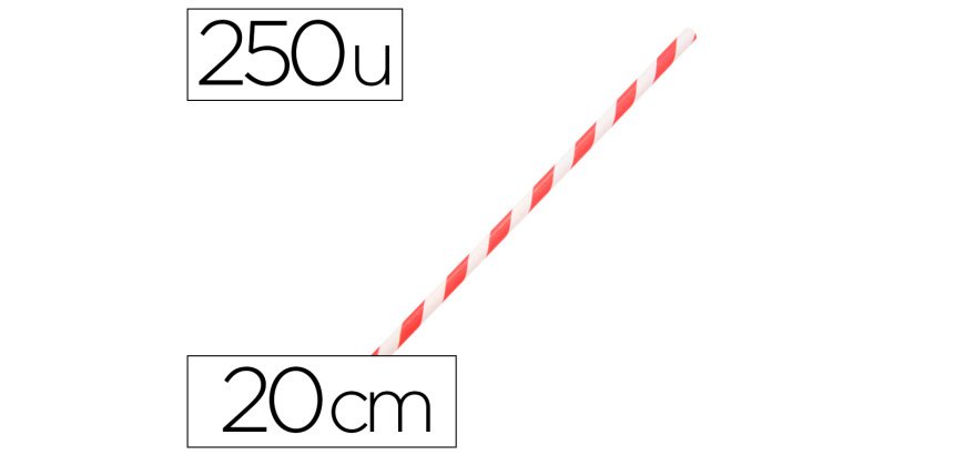 Paille en papier biodegradable coldis diametre 6mm longueur 20cm coloris     rouge/blanc boite 250 unites