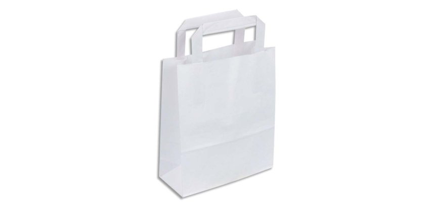 Sac kraft 90g/m2 poignees plates  32x15x40cm paquet 50  unites coloris blanc