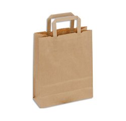 Sac kraft 70g/m2 poignees plates    18x8x22cm paquet 50 unites coloris brun 20025
