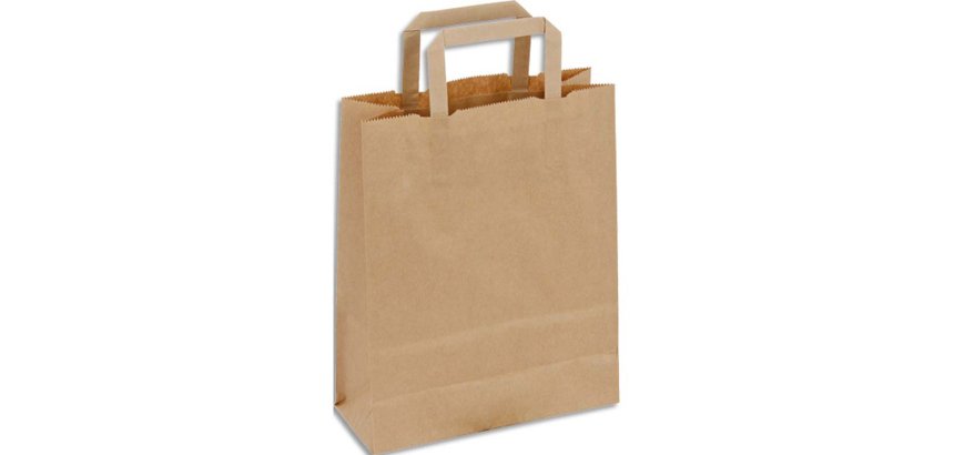 Sac kraft 90g/m2 poignees plates 32x16x42cm paquet 50   unites coloris brun