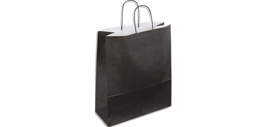 Sac kraft 90g/m2 poignees torsadees 18x8x22cm paquet 50 unites coloris noir 21276